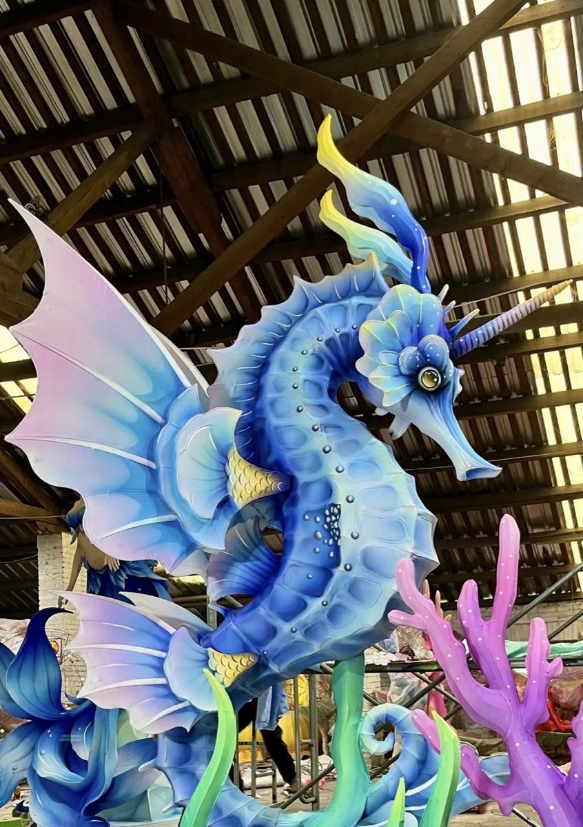 White seahorse lantern prototype during factory lighting test