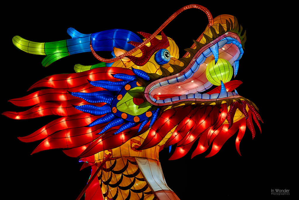 Nine-Dragon Wall dragon head lantern close-up detail