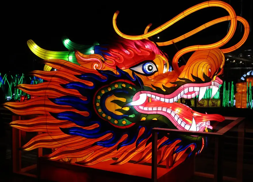 Twin Dragons Playing Pearl lantern by Spark Lantern, Zigong