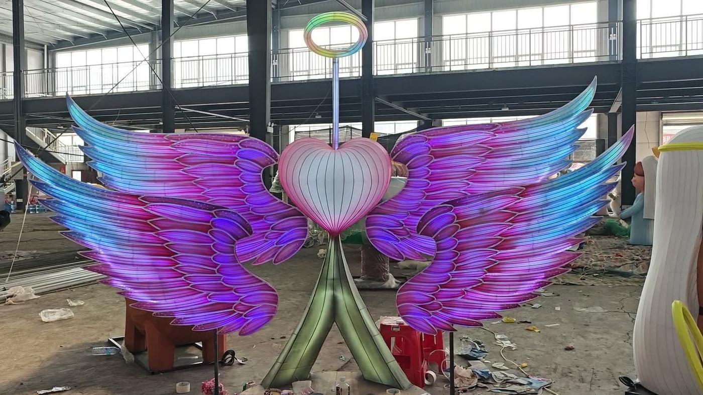 Rainbow wings light sculpture installation for visitor photos