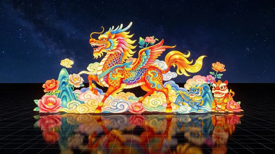 Winged Qilin Realm lantern by Spark Lantern, Zigong