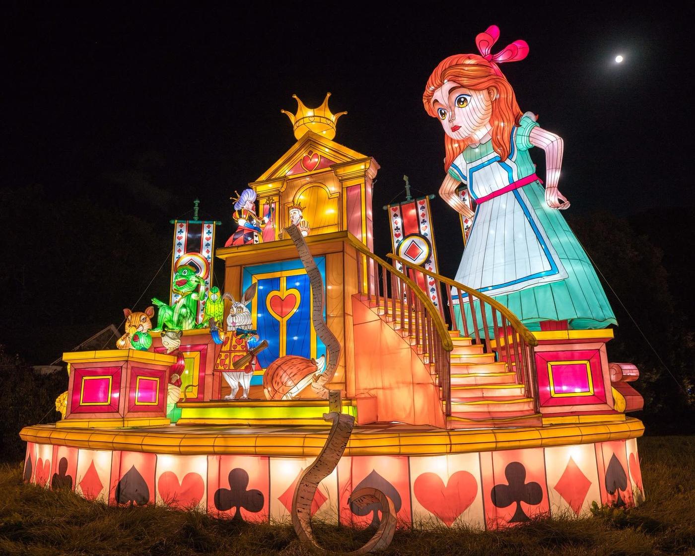 Alice Wonderland custom lantern scene display at night