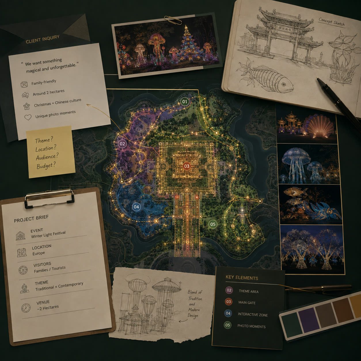 Lantern festival design concept mood board reviewed during project consultation