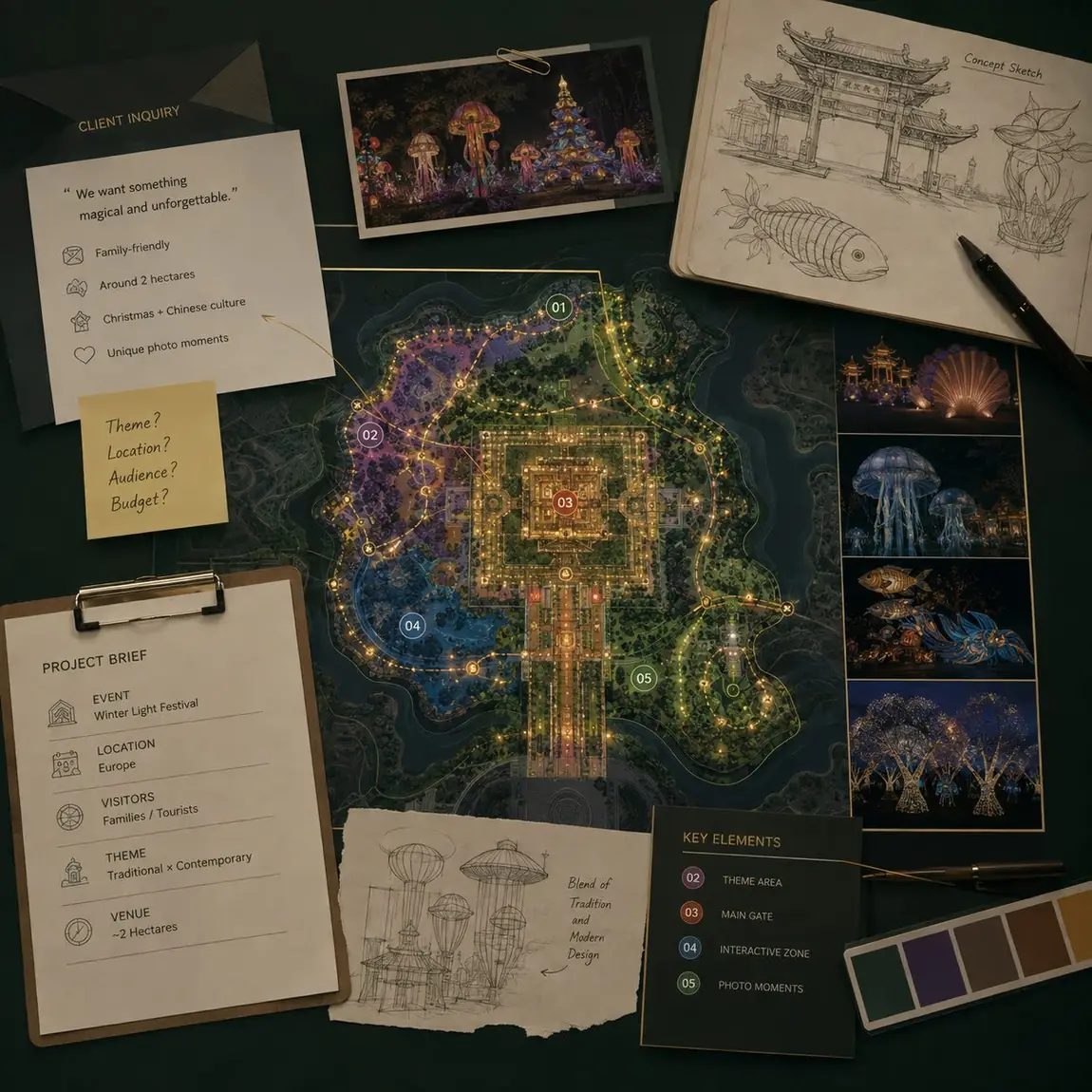 Lantern festival design concept mood board reviewed during project consultation